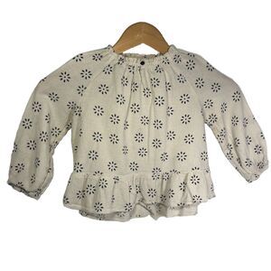 Zara Kids Flower Peplum Top Size 4-5 Years Cream Black Long Sleeve Fall Spring